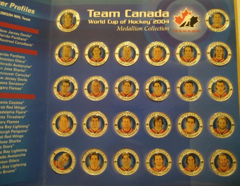 ХОККЕЙ НАБОР МЕДАЛЬОН КАНАДА 2004 КУБОК МИРА NHL TEAM CANADA WORLD CUP MEDALLION 5