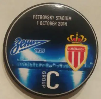 ФУТБОЛ ЗНАЧОК ЗЕНИТ САНКТ-ПЕТЕРБУРГ МОНАКО 1.10.2014 ПЕТРОВСКИЙ СТАДИОН PIN
