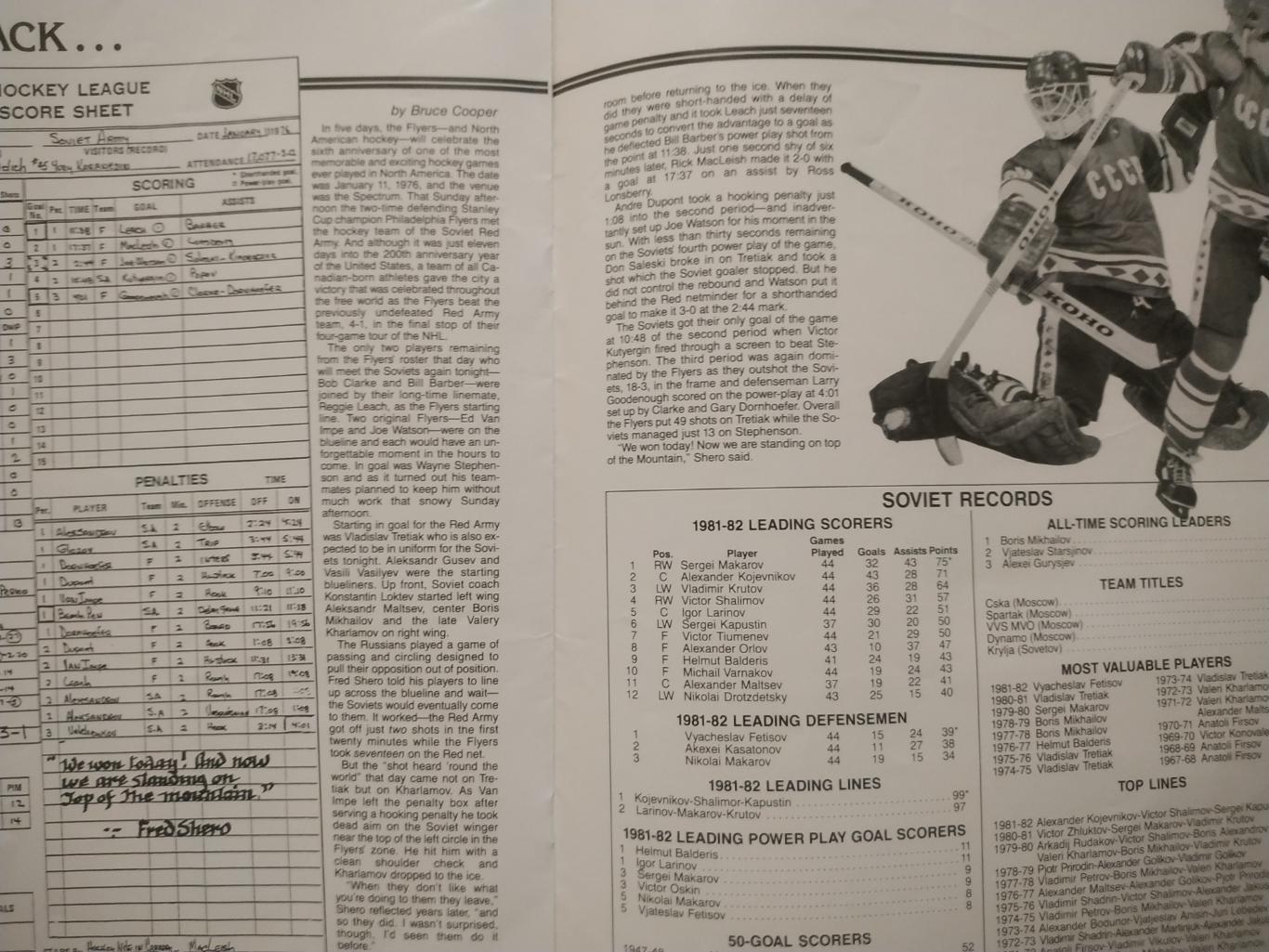 ПРОГРАММА МАТЧА НХЛ СССР - ФИЛАДЕЛЬФИЯ 06.01.1983 NHL SOVIET VS. PHILADELPHIA 4