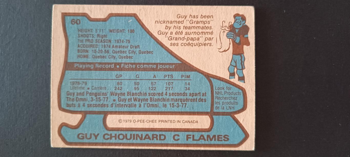 ХОККЕЙ КАРТОЧКА НХЛ O-PEE-CHEE 1979-80 NHL GUY CHOUINARD ATLANTA FLAMES #60 1