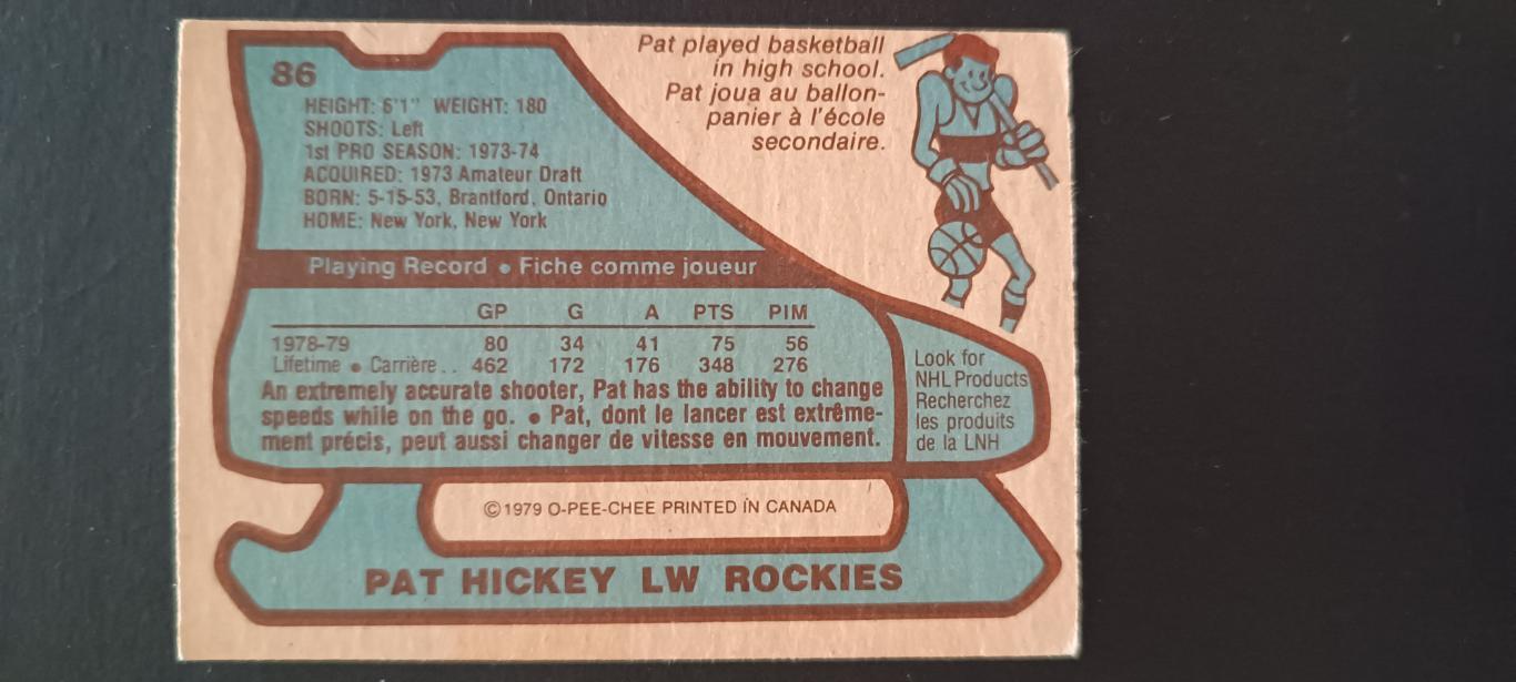 ХОККЕЙ КАРТОЧКА НХЛ O-PEE-CHEE 1979-80 NHL PAT HICKEY COLORADO ROCKIES #86 1