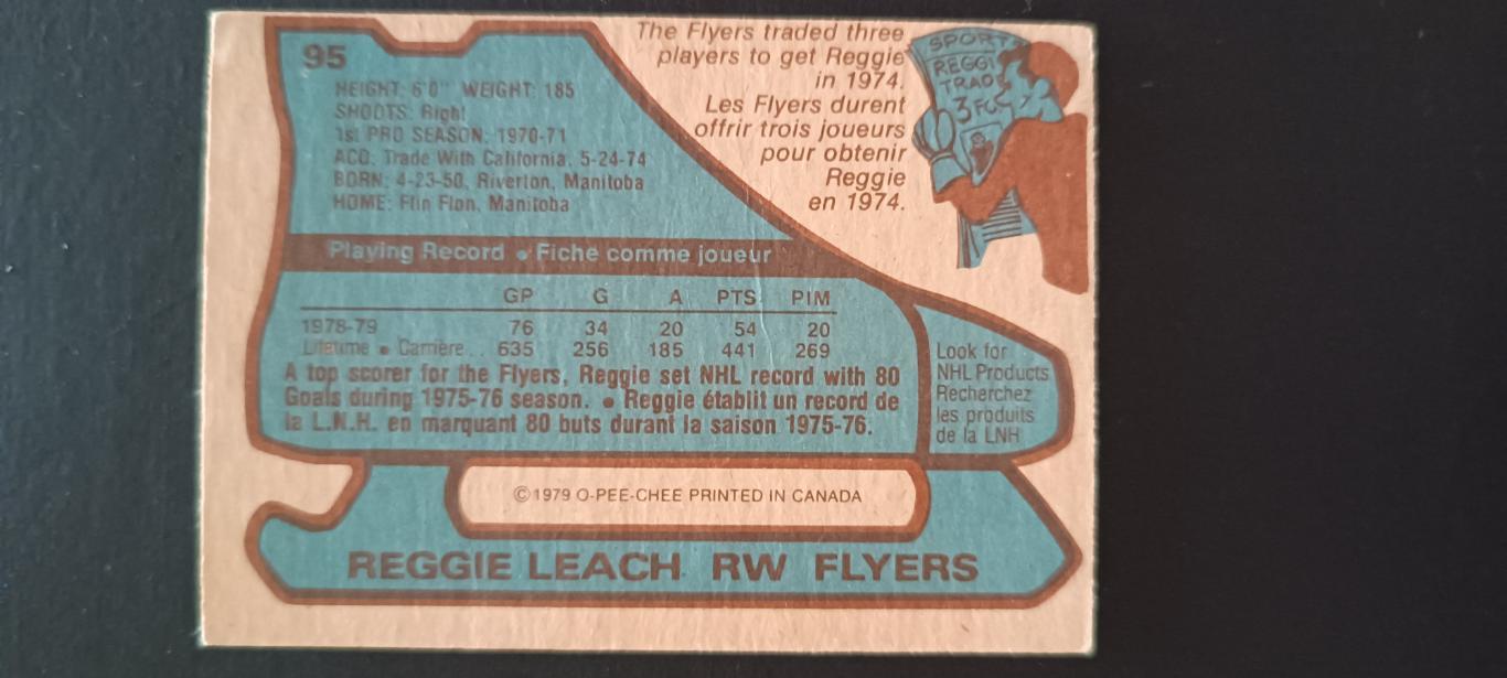 ХОККЕЙ КАРТОЧКА НХЛ O-PEE-CHEE 1979-80 NHL REGGIE LEACH PHILADELPHIA FLYERS #95 1