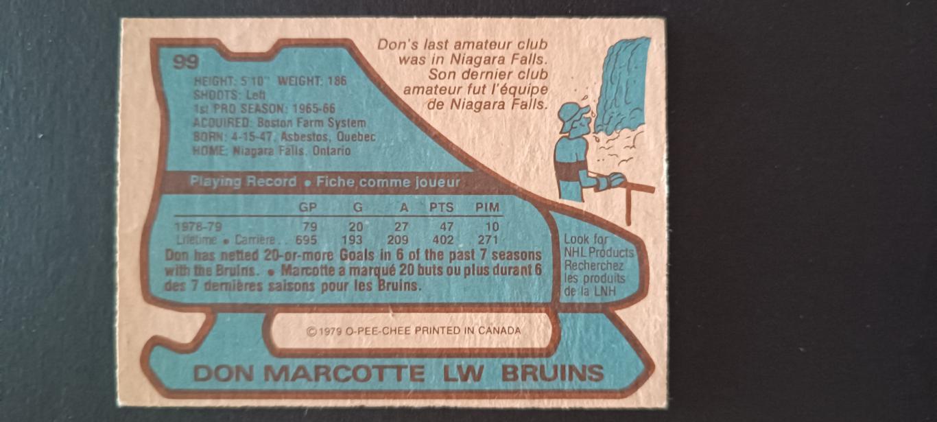 ХОККЕЙ КАРТОЧКА НХЛ O-PEE-CHEE 1979-80 NHL DON MARCOTTE BOSTON BRUINS #99 1