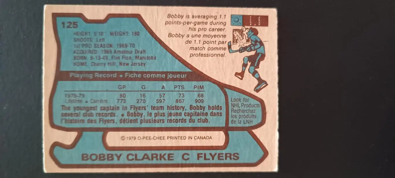ХОККЕЙ КАРТОЧКА НХЛ O-PEE-CHEE 1979-80 NHL BOBBY CLARKE PHILADELPHIA FLYERS #125 1