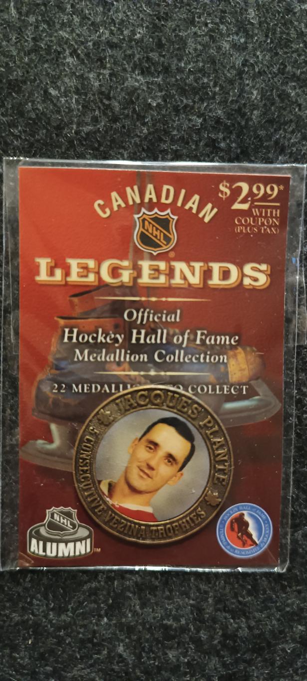 ХОККЕЙ МЕДАЛЬОН ЗАЛ СЛАВЫ ЛЕГЕНДЫ 2004 NHL JACQUES PLANTE HHOF LEGENDS MEDALLION