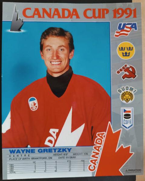 ХОККЕЙ ПОСТЕР НХЛ УЭЙН ГРЕТЦКИ КУБОК КАНАДЫ 1991 NHL CANADA CUP WAYNE GRETZKY