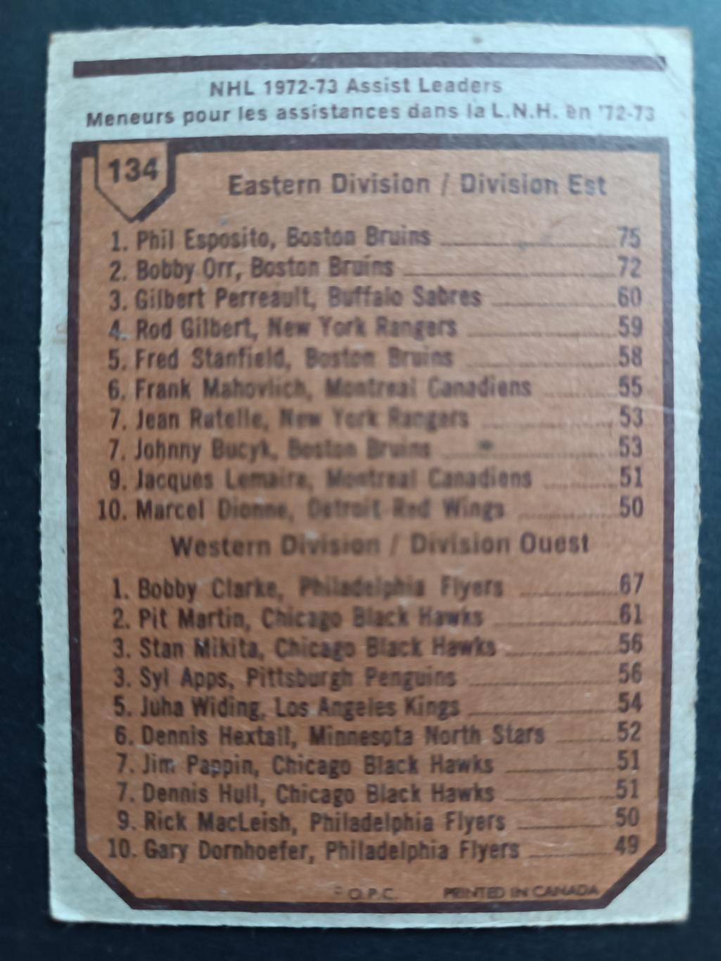 ХОККЕЙ КАРТОЧКА НХЛ O-PEE-CHEE 1973-74 NHL GOAL LEADERS ESPOSITO MACLEISH #133 1