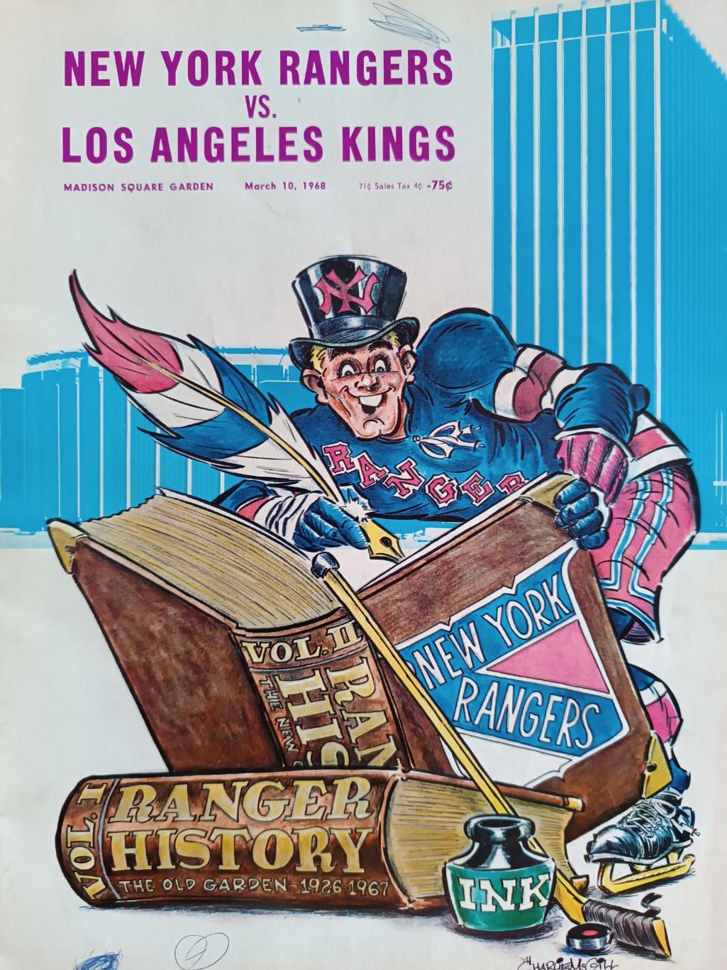 ПРОГРАММА МАТЧА НХЛ РЭЙНДЖЕРС КИНГЗ 1968 MAR.10 RANGERS VS. LA KINGS PROGRAM