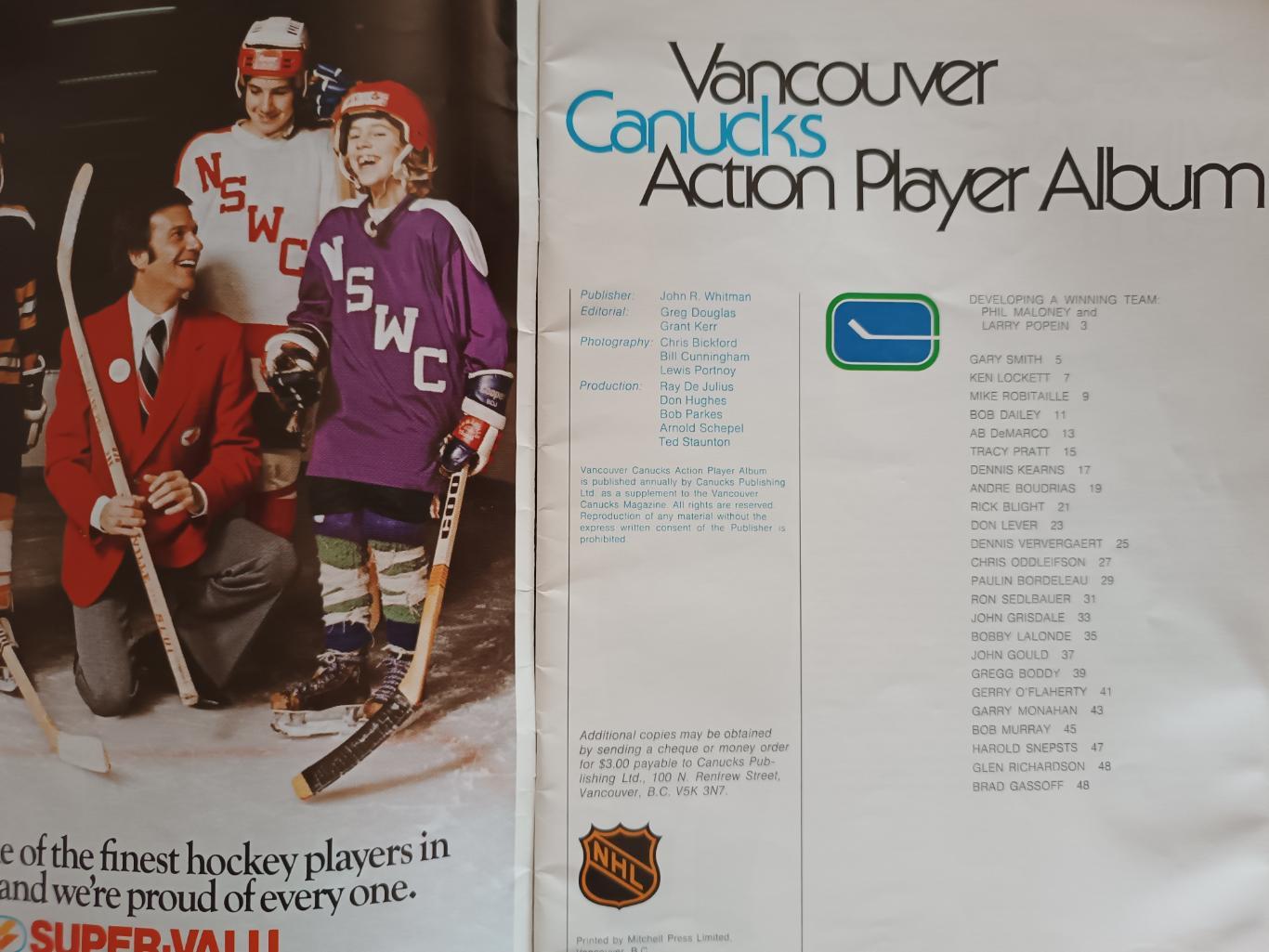 ХОККЕЙ АЛЬБОМ ЕЖЕГОДНИК НХЛ ВАНКУВЕР 1975-76 NHL ACTION ALBUM VANCOUVER CANUCKS 1