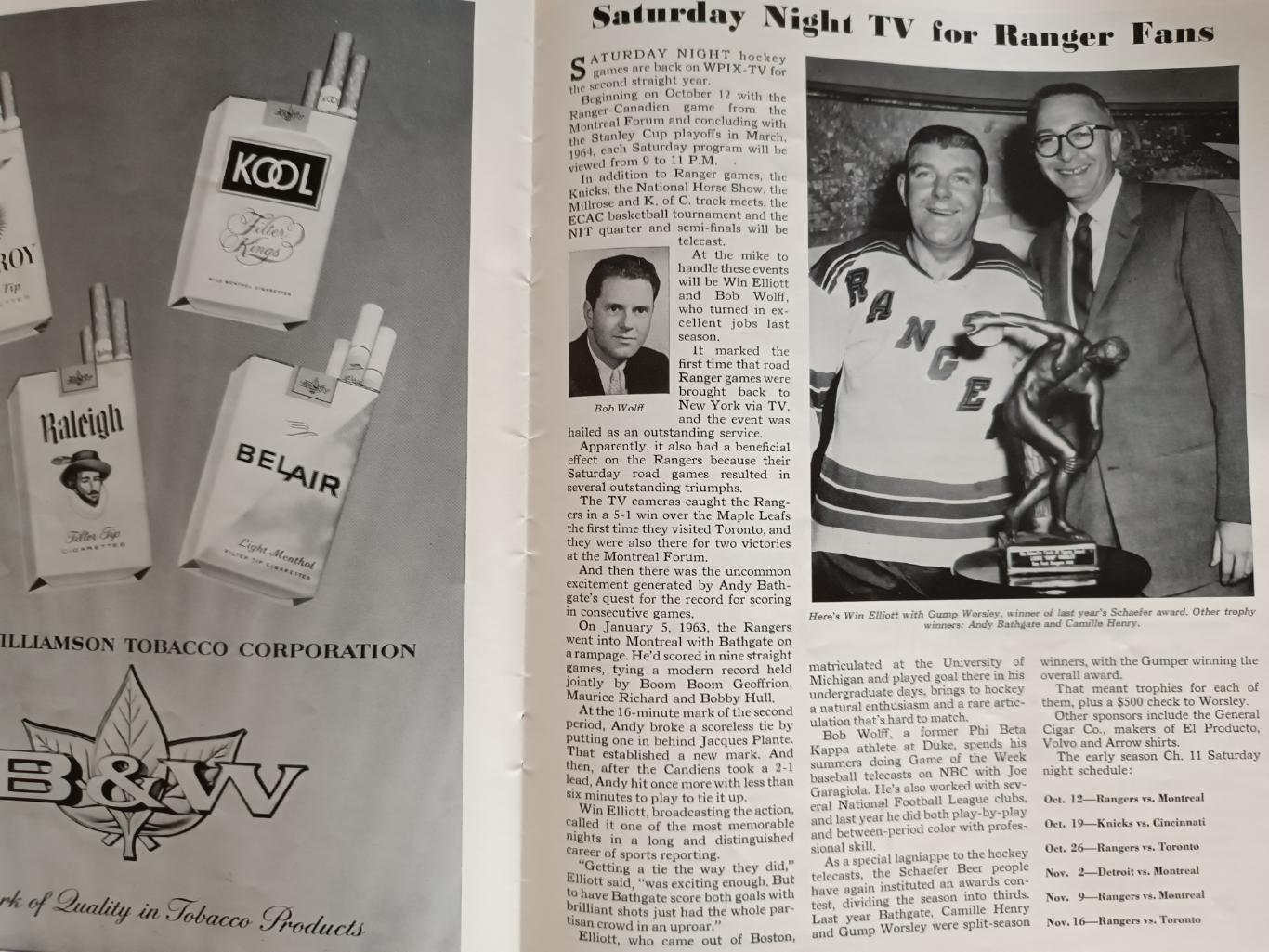 ПРОГРАММА МАТЧА НХЛ РЭЙНДЖЕРС ЧИКАГО 1963 NOV.30 RANGERS VS. CHICAGO PROGRAM 6