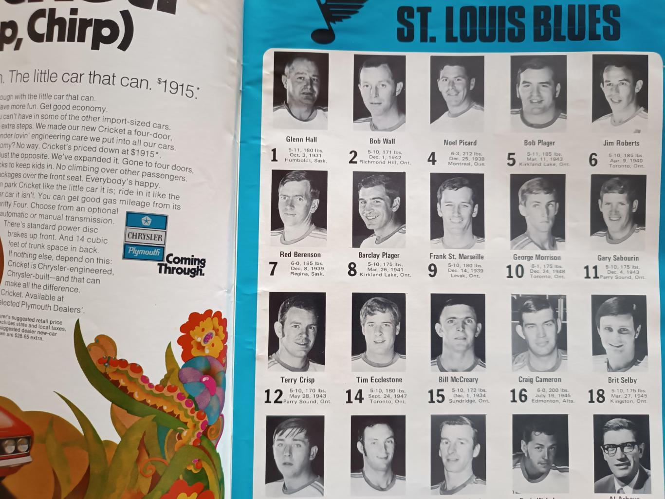 ПРОГРАММА МАТЧА НХЛ ДЕТРОИТ БЛЮЗ 1971 JAN.28 DETROIT VS. ST. LOUIS BLUES PROGRAM 3