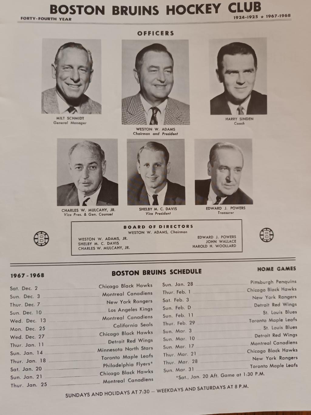 ПРОГРАММА МАТЧА НХЛ БОСТОН ОКЛЕНД 1967 DEC.25 BOSTON VS. OAKLAND SEALS PROGRAM 2
