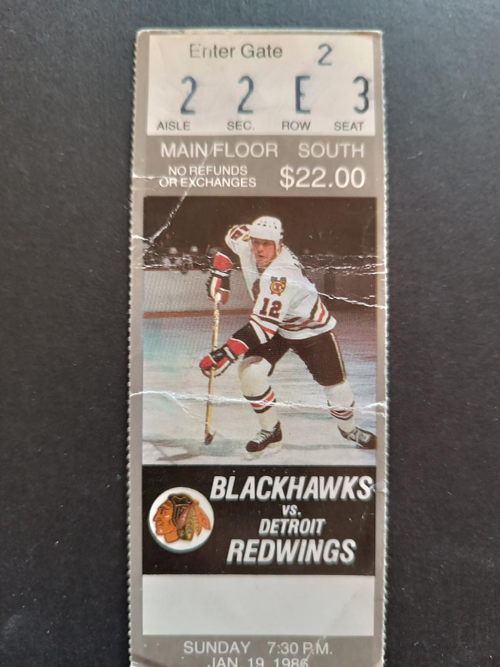 БИЛЕТ МАТЧА ХОККЕЙ БЛЭКХОУКС ДЕТРОЙТ 1986 JAN 19 NHL BLACK HAWKS VS. DETROIT