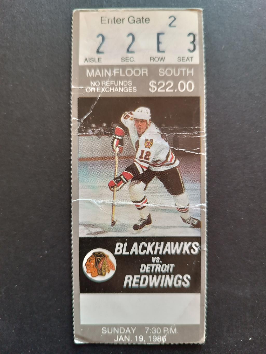 БИЛЕТ МАТЧА ХОККЕЙ БЛЭКХОУКС ДЕТРОЙТ 1986 JAN 19 NHL BLACK HAWKS VS. DETROIT 2