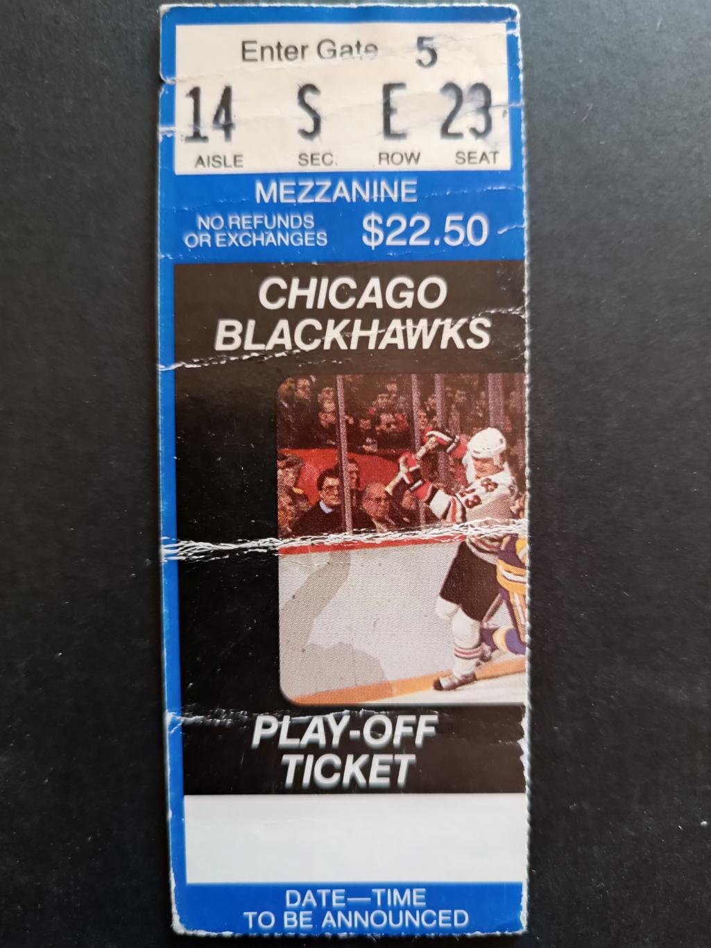 БИЛЕТ МАТЧА ХОККЕЙ БЛЭКХОУКС КУБОК СТЭНЛИ 1986 NHL BLACK HAWKS STANLEY TICKET 2