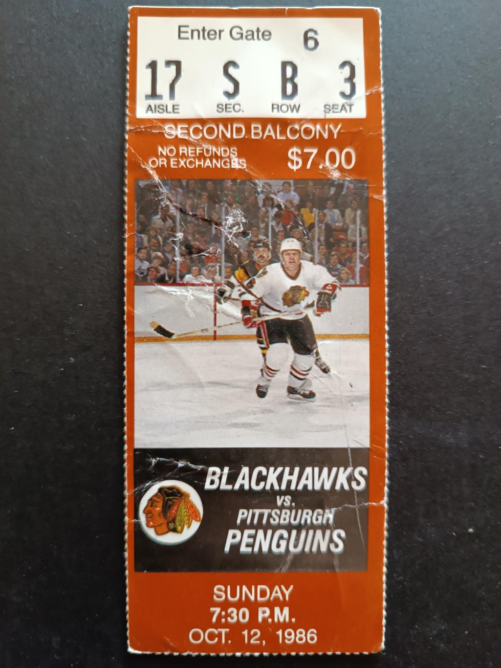 БИЛЕТ МАТЧА ХОККЕЙ БЛЭКХОУКС ПИНГВИНС 1986 OCT 12 NHL BLACK HAWKS VS. PENGUINS