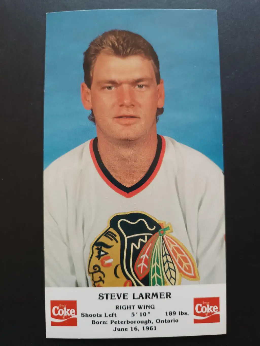 ХОККЕЙ ОТКРЫТКА НХЛ КОКА КОЛА 1986-87 NHL POSTCARD COKE STEVE LARMER CHICAGO