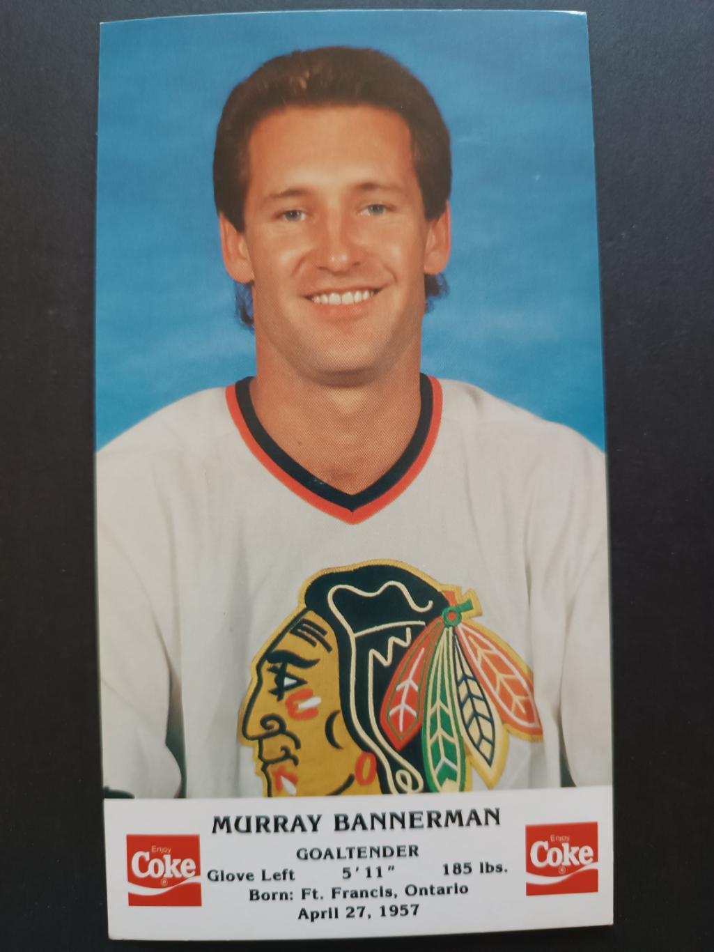 ХОККЕЙ ОТКРЫТКА НХЛ КОКА КОЛА 1986-87 NHL POSTCARD COKE MURRAY BANNERMAN CHICAGO