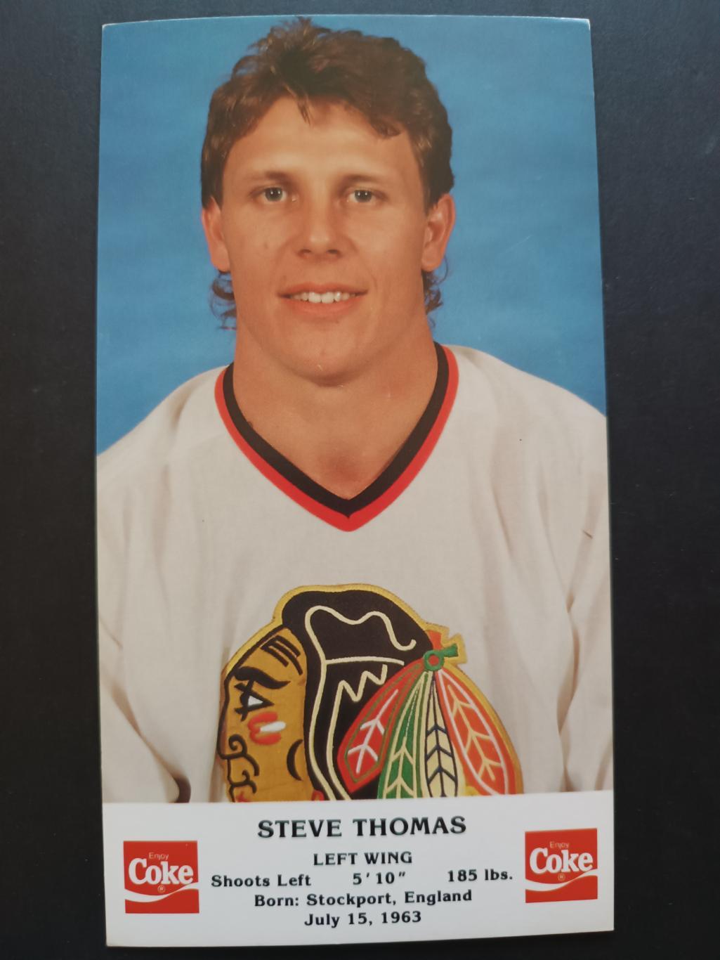 ХОККЕЙ ОТКРЫТКА НХЛ КОКА КОЛА 1986-87 NHL POSTCARD COKE STEVE THOMAS CHICAGO