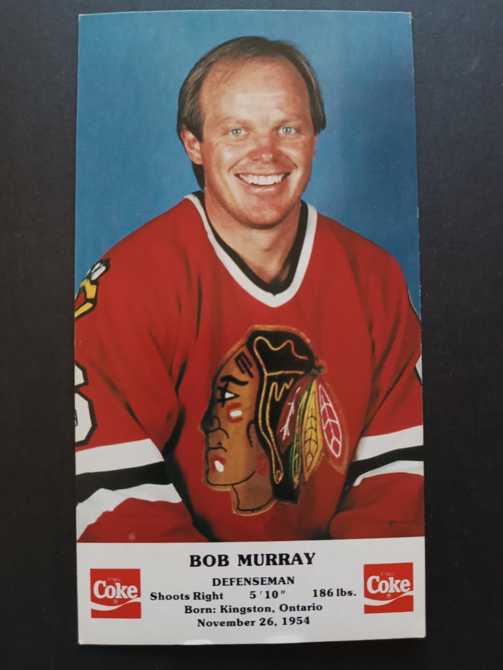 ХОККЕЙ ОТКРЫТКА НХЛ КОКА КОЛА 1986-87 NHL POSTCARD COKE BOB MURRAY CHICAGO 1