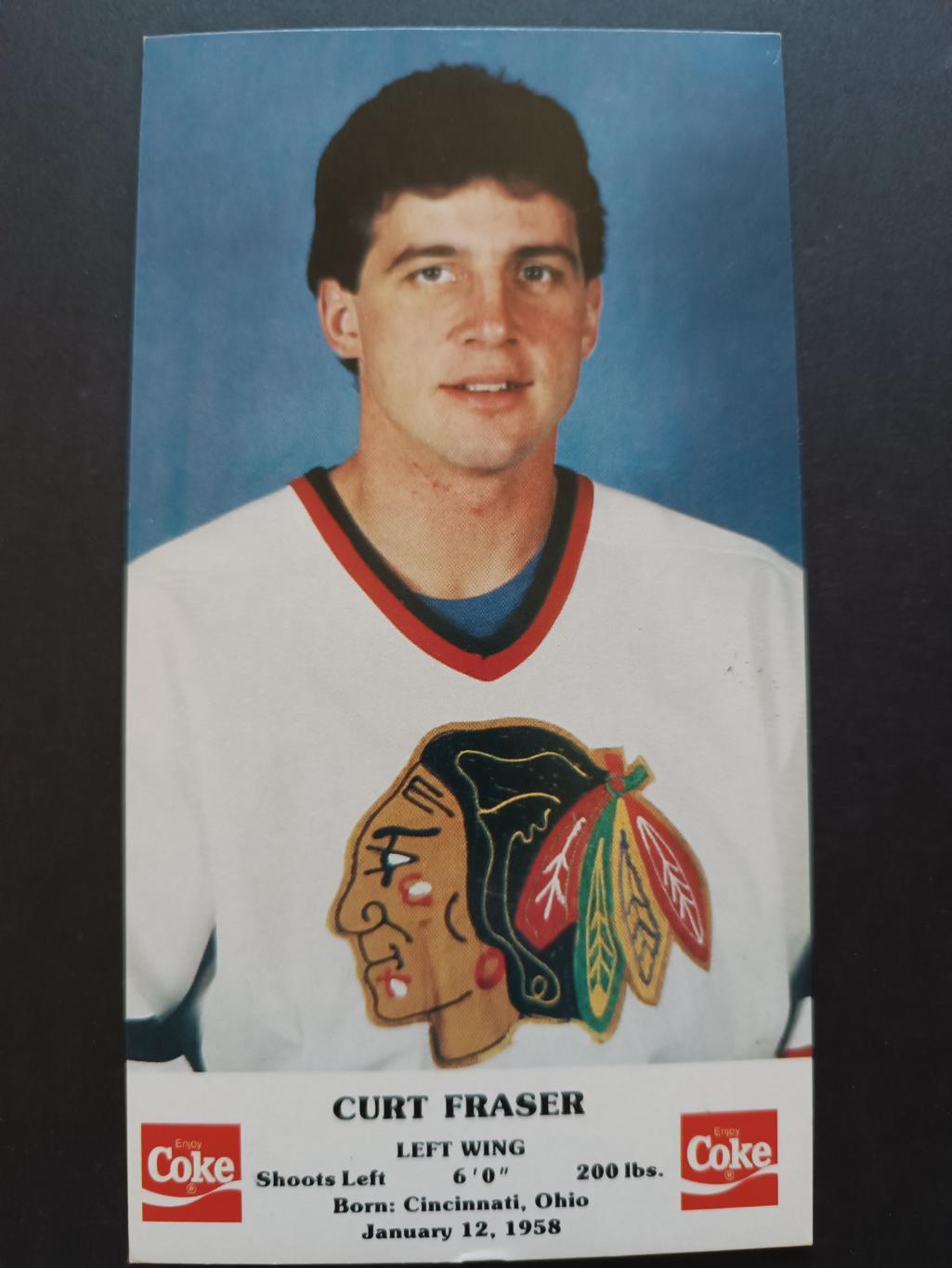 ХОККЕЙ ОТКРЫТКА НХЛ КОКА КОЛА 1986-87 NHL POSTCARD COKE CURT FRASER CHICAGO