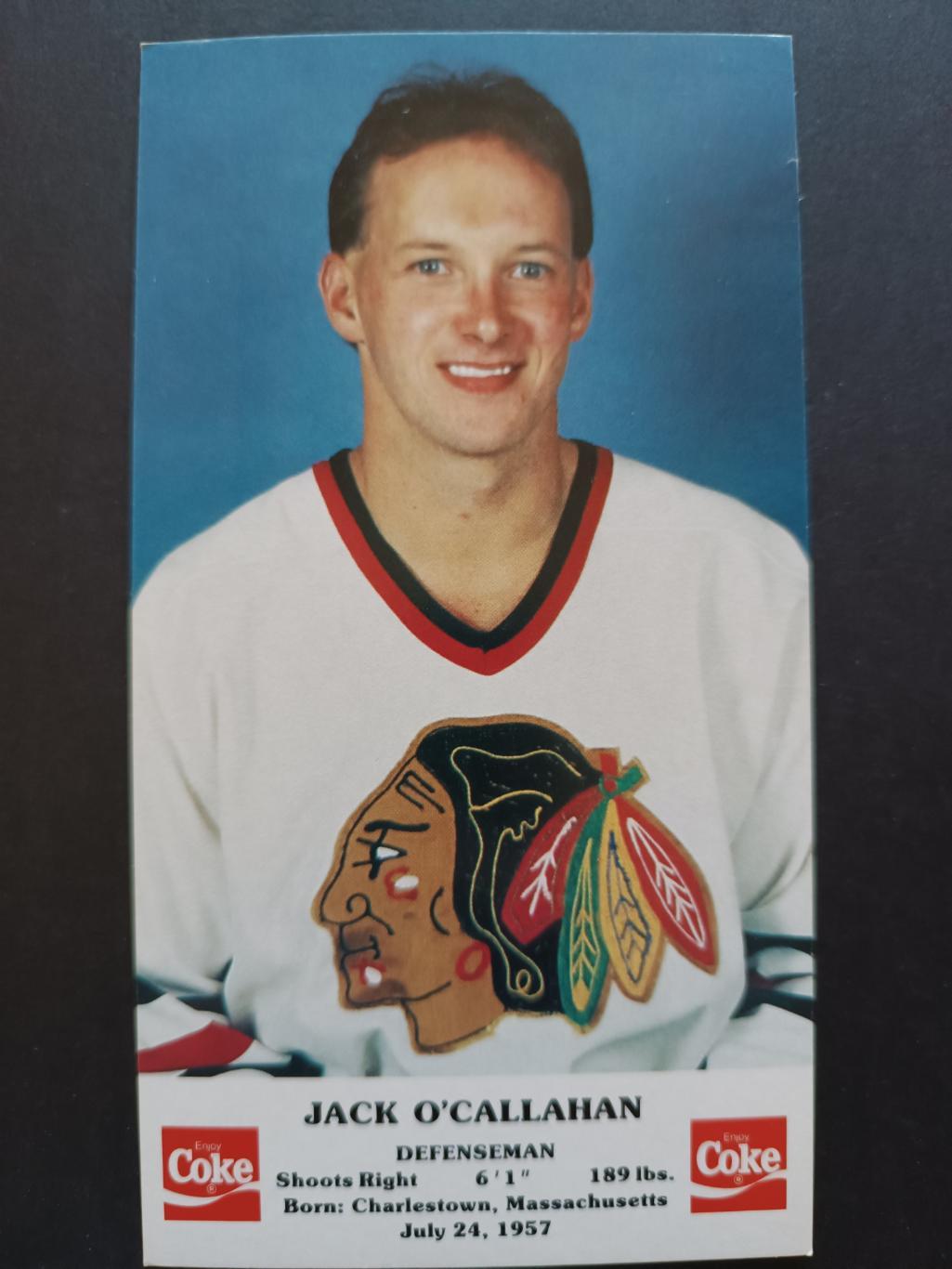 ХОККЕЙ ОТКРЫТКА НХЛ КОКА КОЛА 1986-87 NHL POSTCARD COKE JACK OCALLAHAN CHICAGO