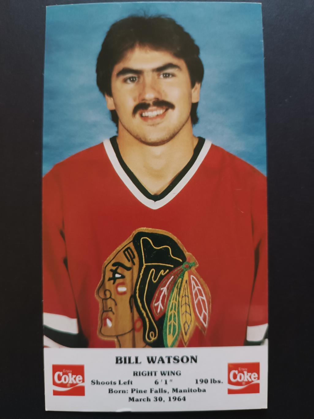 ХОККЕЙ ОТКРЫТКА НХЛ КОКА КОЛА 1986-87 NHL POSTCARD COKE BILL WATSON CHICAGO