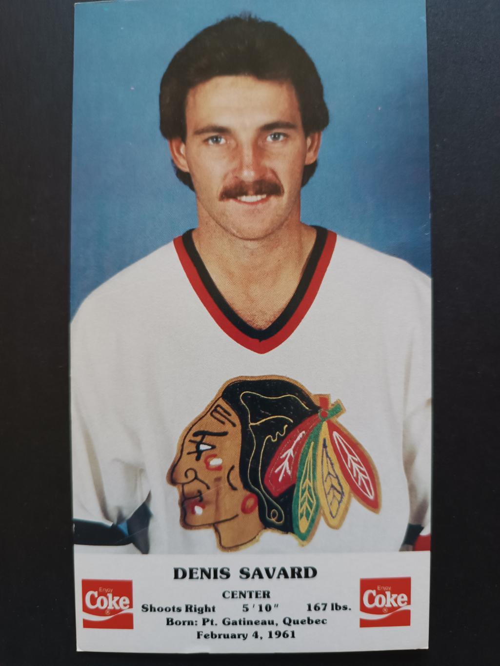 ХОККЕЙ ОТКРЫТКА НХЛ КОКА КОЛА 1986-87 NHL POSTCARD COKE DENIS SAVARD CHICAGO 1