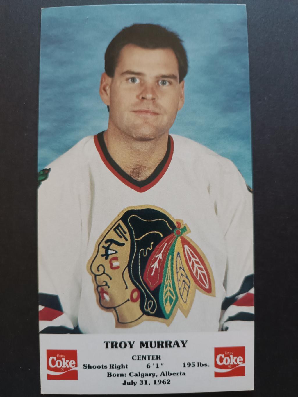 ХОККЕЙ ОТКРЫТКА НХЛ КОКА КОЛА 1986-87 NHL POSTCARD COKE TROY MURRAY CHICAGO 1