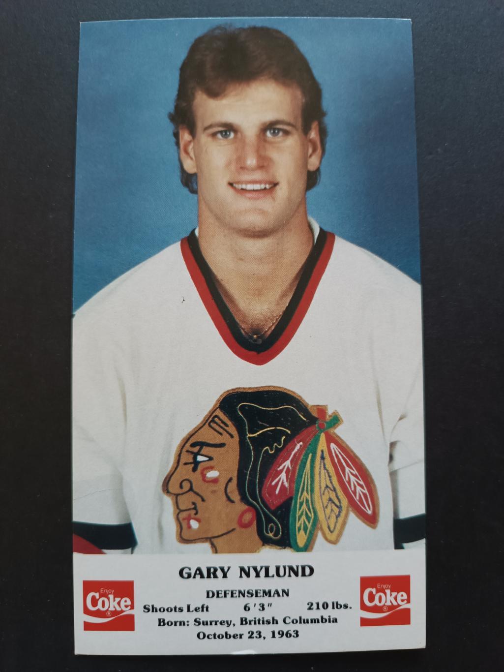 ХОККЕЙ ОТКРЫТКА НХЛ КОКА КОЛА 1986-87 NHL POSTCARD COKE GARY NYLUND CHICAGO