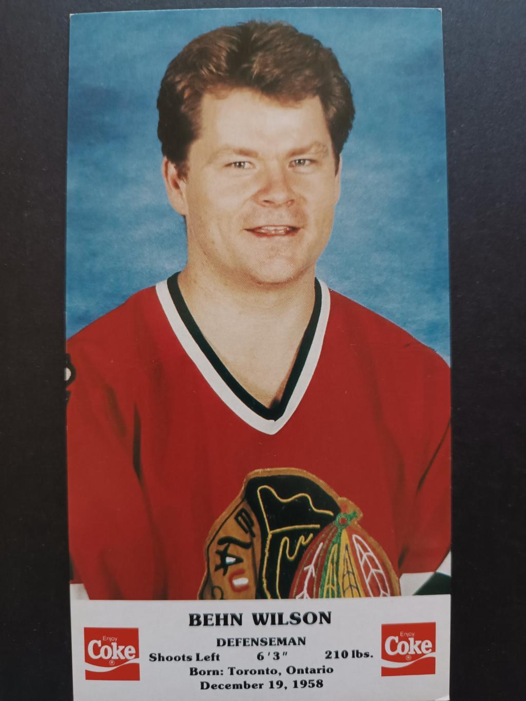 ХОККЕЙ ОТКРЫТКА НХЛ КОКА КОЛА 1986-87 NHL POSTCARD COKE BEHN WILSON CHICAGO