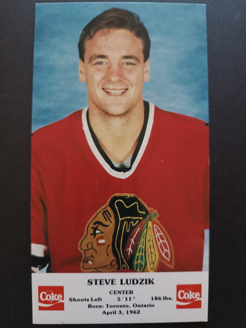 ХОККЕЙ ОТКРЫТКА НХЛ КОКА КОЛА 1986-87 NHL POSTCARD COKE STEVE LUDZIK CHICAGO