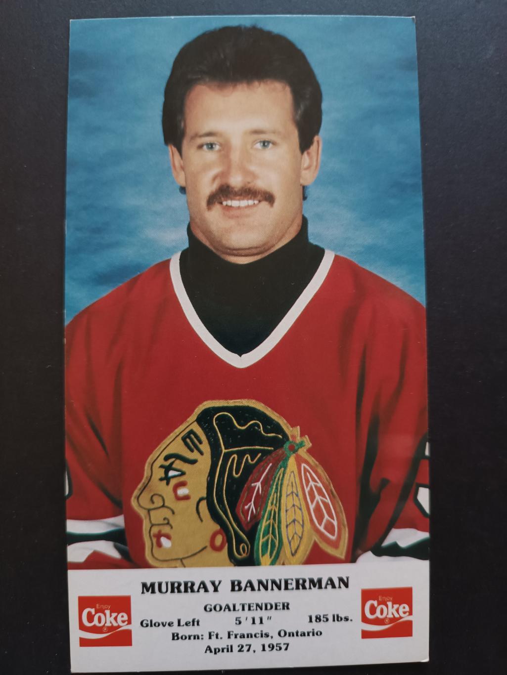 ХОККЕЙ ОТКРЫТКА НХЛ КОКА КОЛА 1986-87 NHL POSTCARD COKE MURRAY BANNERMAN CHICAGO