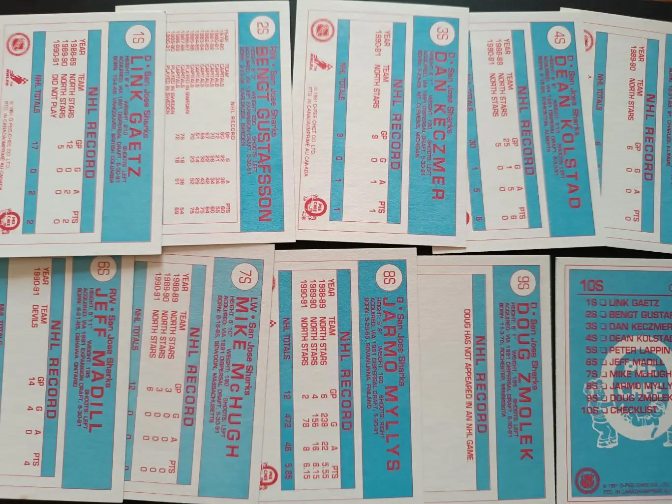 ХОККЕЙ НАБОР КАРТОЧЕК НХЛ O-PEE-CHEE 1991-92 NHL HOCKEY CARD SPECIAL SET #1S-10S 3