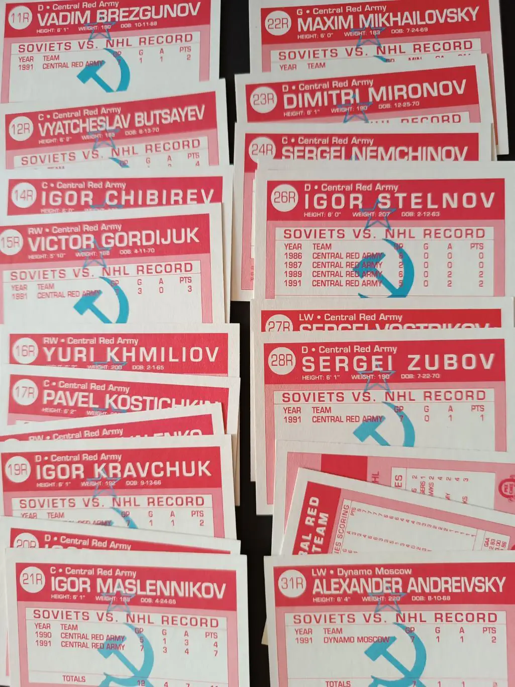 ХОККЕЙ НАБОР КАРТОЧЕК НХЛ O-PEE-CHEE 1991-92 NHL HOCKEY CARD RED ARMY #11R-66R 1
