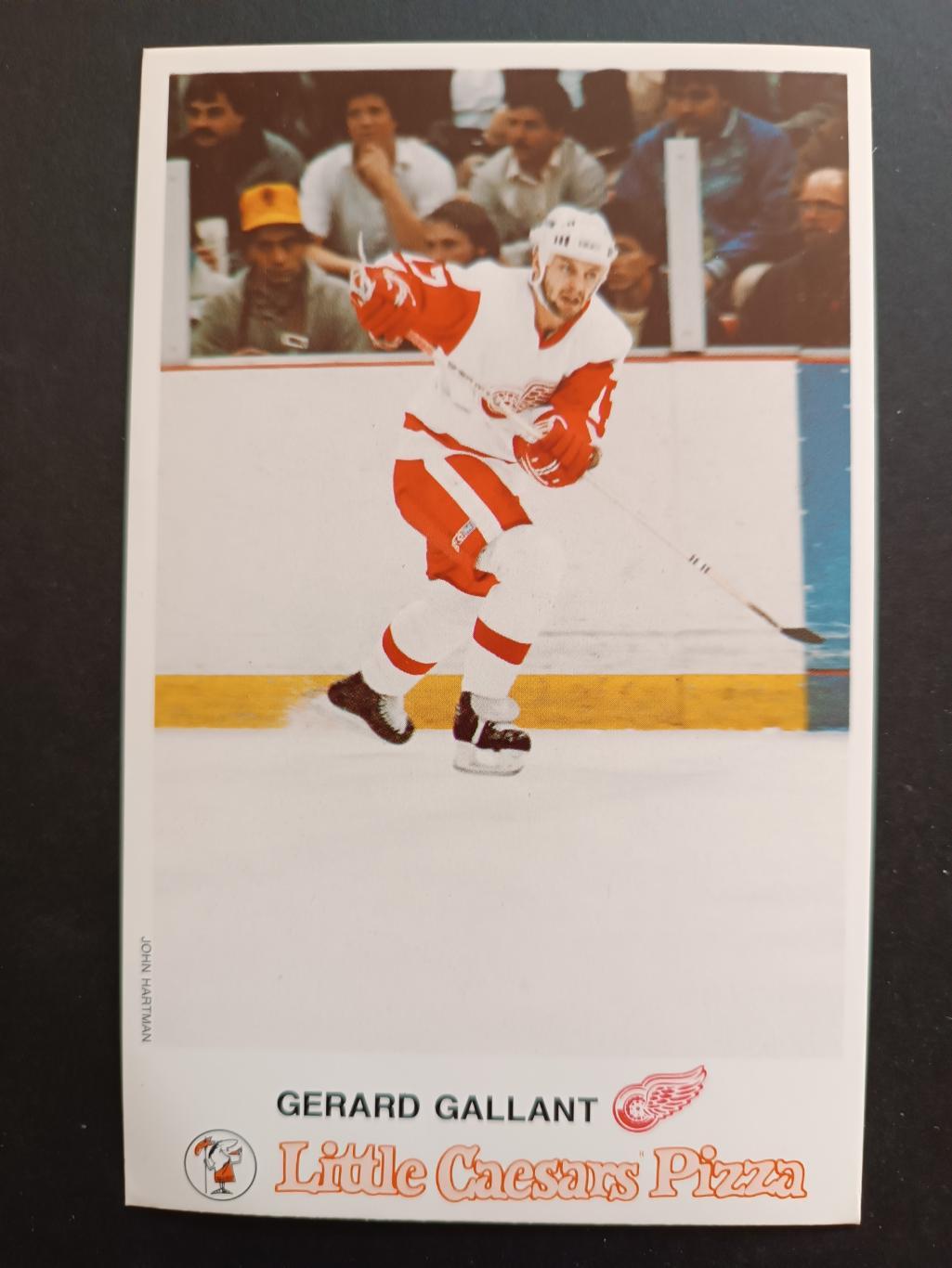 ХОККЕЙ ОТКРЫТКА НХЛ ГАЛАНТ 1985 NHL POSTCARD GERARD GALLANT CAESARSPIZZA DETROIT