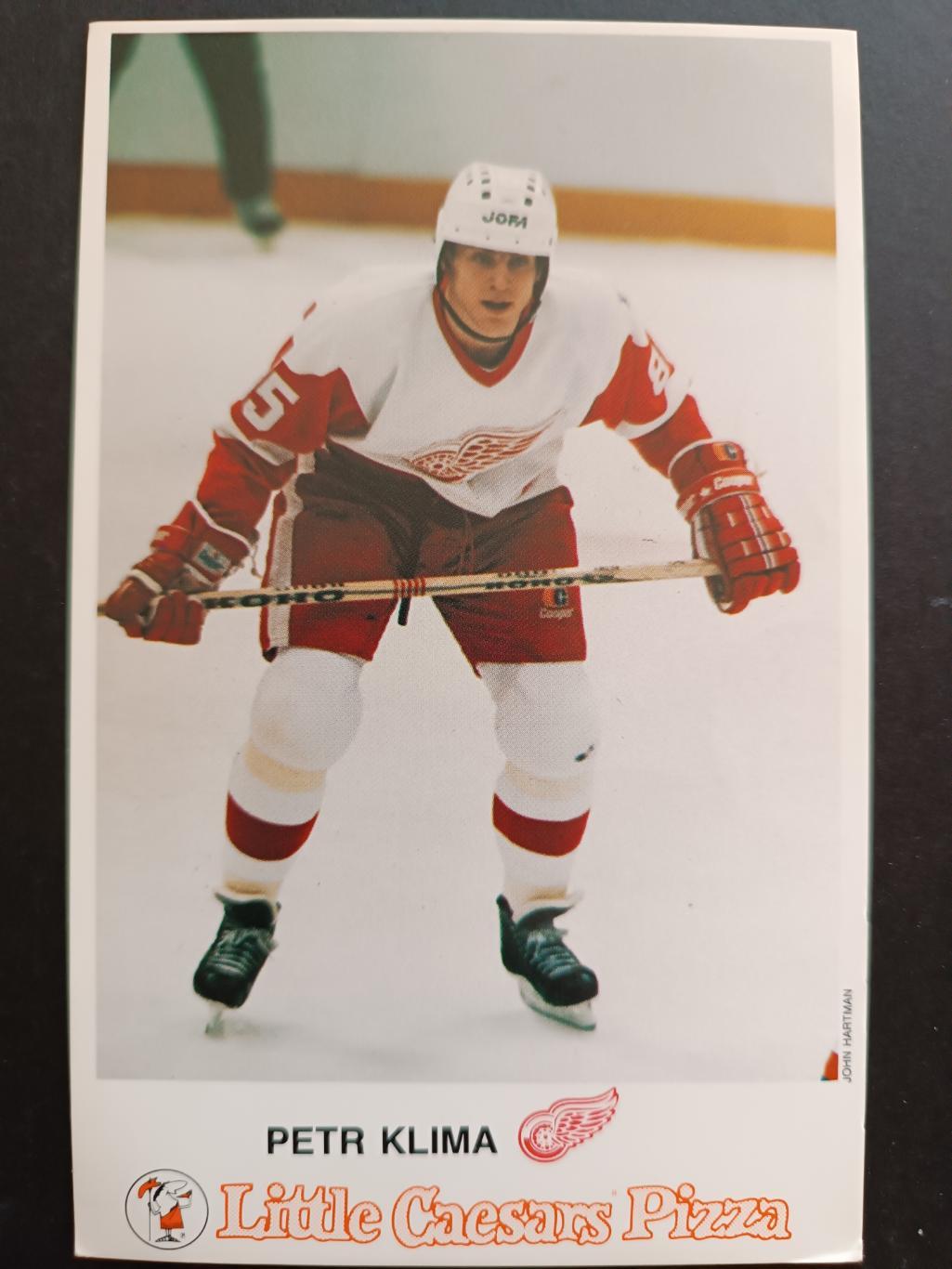 ХОККЕЙ ОТКРЫТКА НХЛ КЛИМА 1985 NHL POSTCARD PETR KLIMA CAESARS PIZZA DETROIT