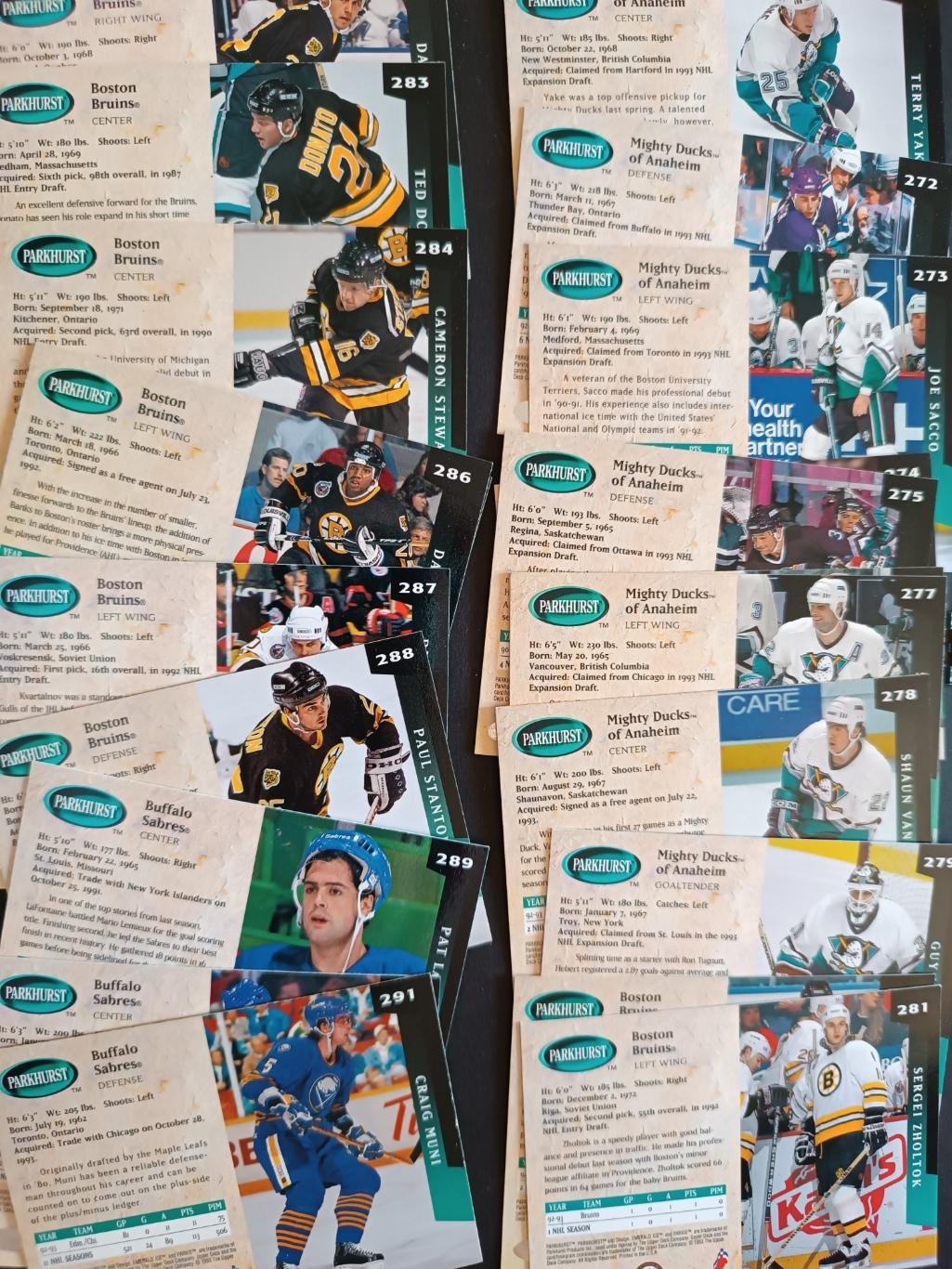 ХОККЕЙ НАБОР КАРТОЧЕК НХЛ ПАРКХУРСТ 1993-94 NHL PARKHURST SERIE TWO SET #271-540 1