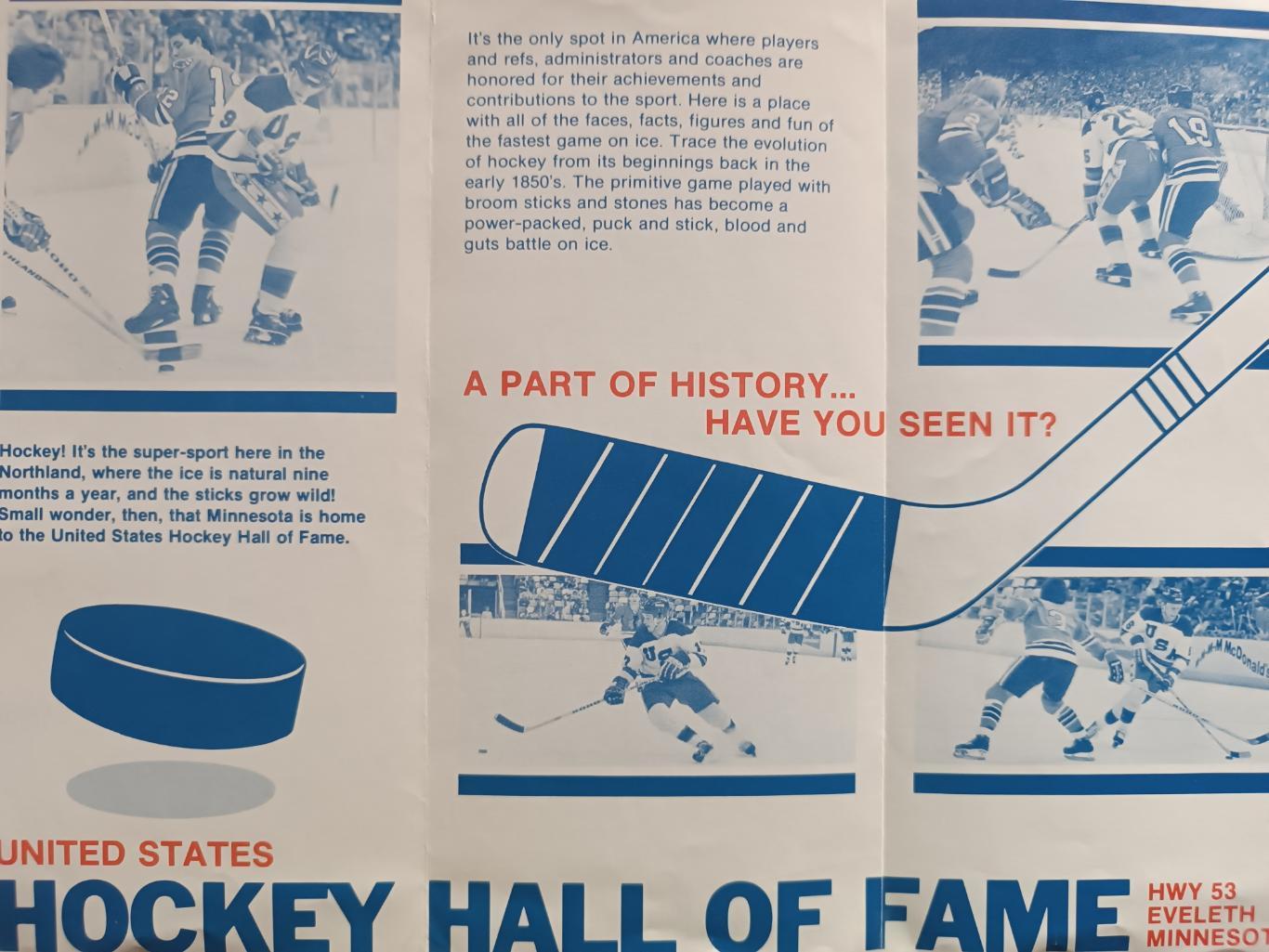 ХОККЕЙ БУКЛЕТ СУВЕНИР ЗАЛ СЛАВЫ ЭВЕЛЕТ 1975 NHL HALL OF FAME EVELETH MINNESOTA 2