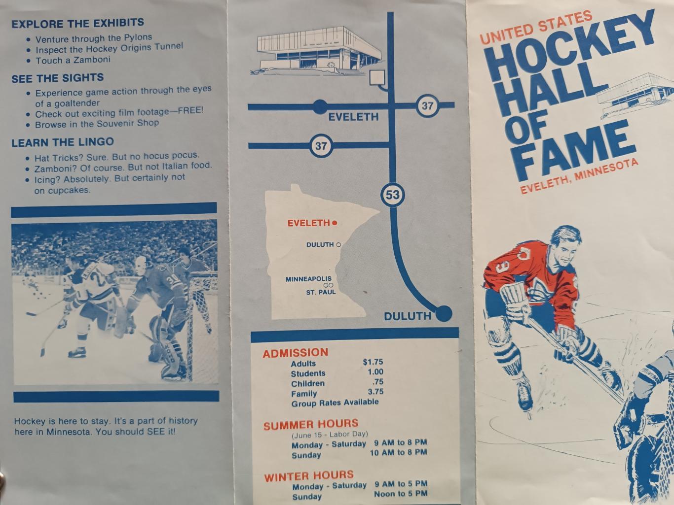 ХОККЕЙ БУКЛЕТ СУВЕНИР ЗАЛ СЛАВЫ ЭВЕЛЕТ 1975 NHL HALL OF FAME EVELETH MINNESOTA 4