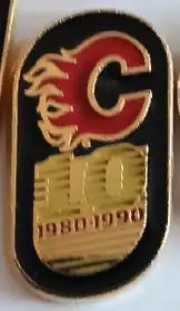 ХОККЕЙ ЗНАK НХЛ 10 ЛЕТ КАЛГАРИ ФЛЭЙМС 1980-90 NHL ANNIVERSARY CALGARY FLAMES PIN 2