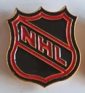 ЗНАК ХОККЕЙ НХЛ ЩИТ ЭМБЛЕМА NHL VINTAGE ORANGE COLORED SHIELD LOGO PIN 4 1