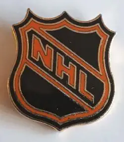 ЗНАК ХОККЕЙ НХЛ ЩИТ ЭМБЛЕМА NHL VINTAGE ORANGE COLORED SHIELD LOGO PIN 5 1