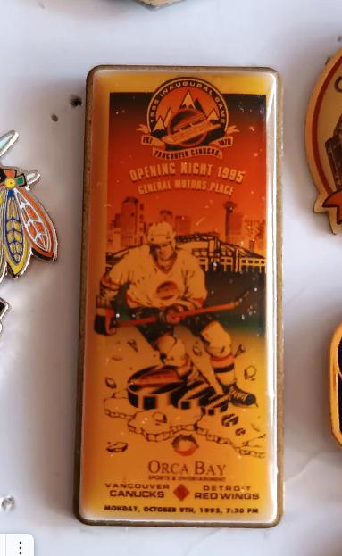ХОККЕЙ ЗНАK НХЛ АРЕНА ДЖЕНЕНАЛ МОТОРС 1995 NHL ARENA MOTORS CANUCKS VS. DETROIT