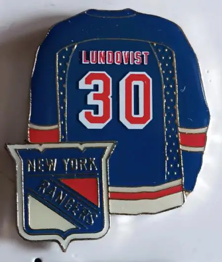 ХОККЕЙ ЗНАK НХЛ РЭЙДНЖЕРС ХЕНРИК ЛУНКВИСТ NHL RANGERS HENRIK LUNDQVIST #30 PIN