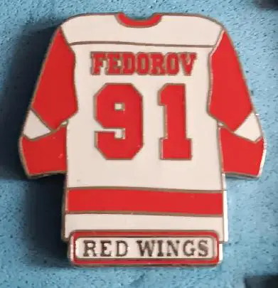 ХОККЕЙ ЗНАK НХЛ ДЕТРОЙТ ДЖЕРСИ СЕРГЕЙ ФЕДОРОВ NHL JERSEY SERGEI FEDOROV #91 PIN