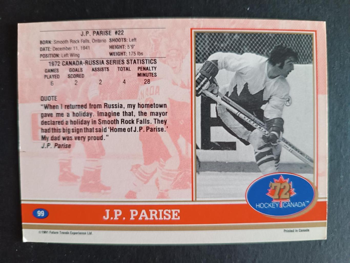 ХОККЕЙ КАРТОЧКА НХЛ NHL СССР - КАНАДА 1972 СУПЕРСЕРИЯ USSR CANADA CARD #99 1