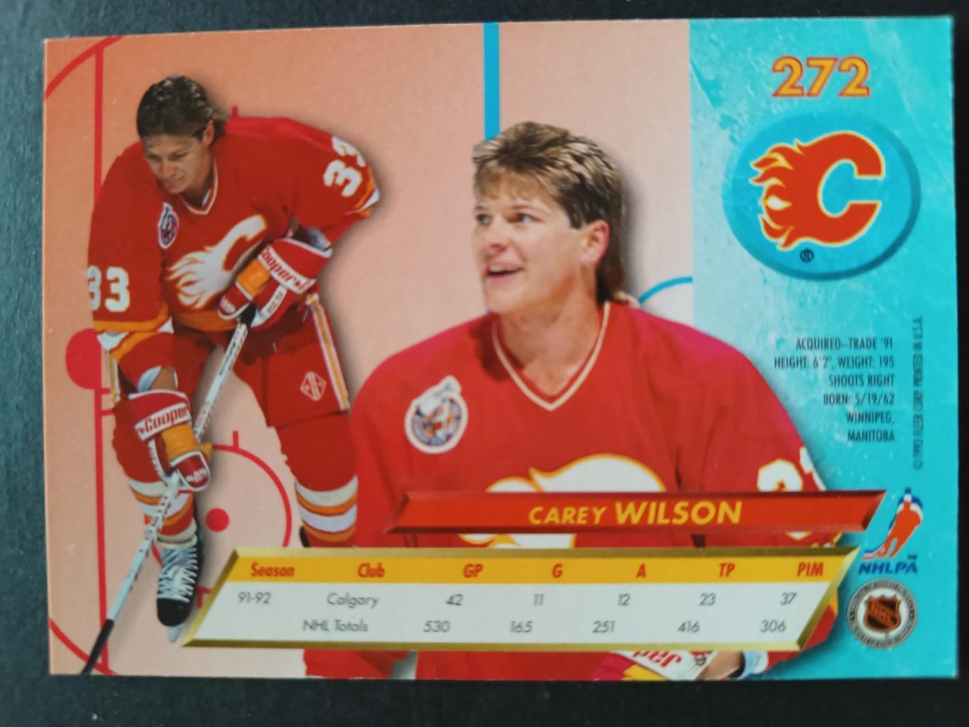ХОККЕЙ КАРТОЧКА НХЛ FLEER ULTRA 1992-93 NHL CAREY WILSON CALGARY FLAMES #272 1