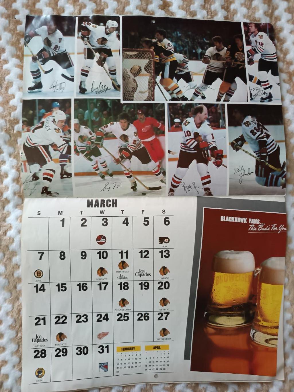 ХОККЕЙ КАЛЕНДАРЬ ЧИКАГО БЛЭКХОУКС НХЛ 1981-82 NHL CHICAGO BLACK HAWKS CALENDAR 1