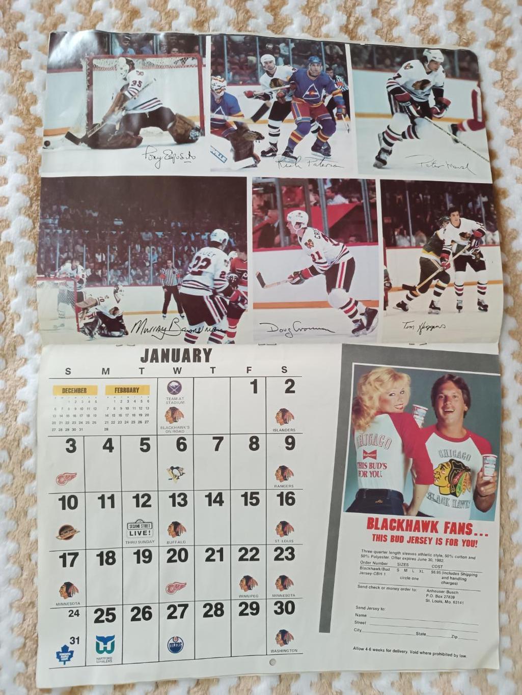 ХОККЕЙ КАЛЕНДАРЬ ЧИКАГО БЛЭКХОУКС НХЛ 1981-82 NHL CHICAGO BLACK HAWKS CALENDAR 5